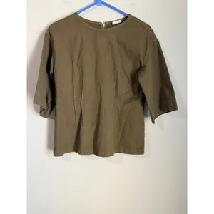Dries Van Noten Blouse Top Womens 6 Olive Green Cotton Linen Zip Back Darted thumbnail 2