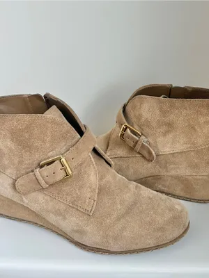 Franco Sarto Amerosa Buckle Wedge Bootie Tan Suede Size 9 thumbnail 2