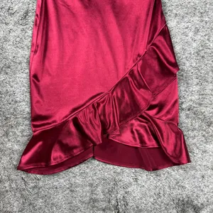 Lulus Romantic Nights Burgundy Satin Ruffled Bodycon Mini Dress Women's Small thumbnail 4