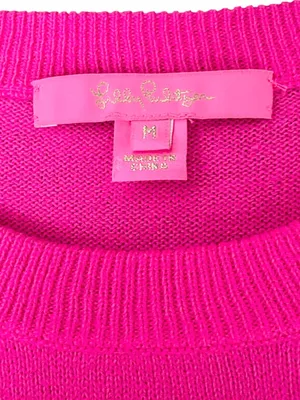 EUC Lilly Pulitzer Alyona Heart Jacquard Puff Sleeve Sweater Pink Size Medium thumbnail 9