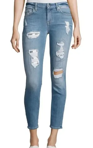 NWT 7 For All Mankind Ankle Skinny Distressed Sequin Jeans thumbnail 1