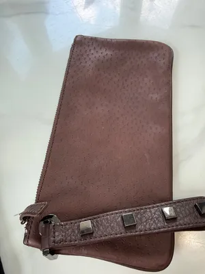 Brown Leather Wristlet Clutch - Slim Zip Pouch thumbnail 2