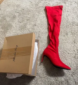 Elizabeth Tang cherry Red Over-the-Knee Stiletto Boot with Pointed Toe size 7.5 thumbnail 1
