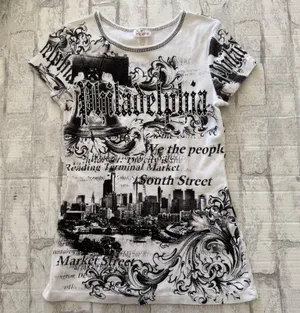 Vintage Y2K Big Bang Philadelphia Graphic Logo Tee White Cotton Made in USA Sz S thumbnail 1