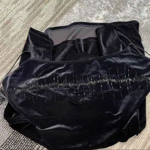 Y2K Victoria’s Secret Black Velvet Beaded Slip Dress Mini Sz Large thumbnail 11