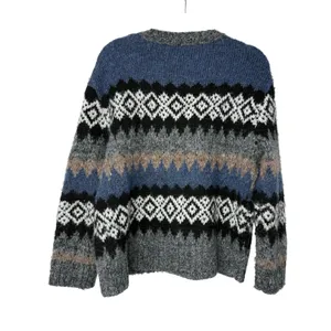 Evereve Fair Isle Fuzzy Knit Sweater Blue Gray Black Nordic Cozy Winter M thumbnail 3