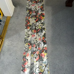 Vintage Silk Feel Scarf Korea Rectangular Floral Sage Yellow Peach 13.5 X 57 in thumbnail 8