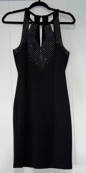 Guess Los Angeles Black Body-con Cut Out Sleeveless Rhinestones Zip Up 072726 thumbnail 1