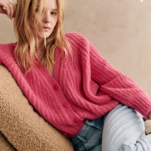 Sezane Basile Cardigan Pop Pink Alpaca Wool Chunky Knit Sweater XS thumbnail 1