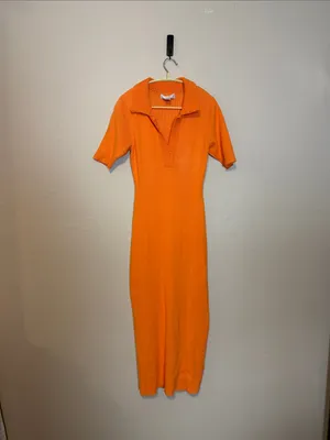 Caroline Constas Vibrant‎ Orange Knit Maxi Dress With Collar Size Large thumbnail 2