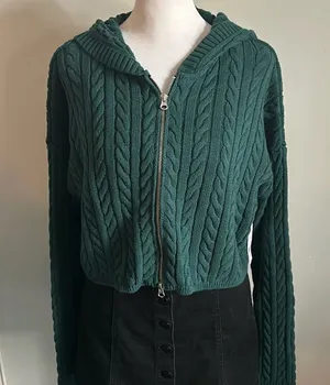 New PacSun Women’s LA Hearts Mini Cable Stitch Knit Zip Up Hoodie Sweater thumbnail 1