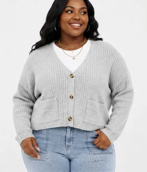 No Boundaries Womens Cardigan Sweater XL Light Grey Button Front Ribbed Casual thumbnail 1