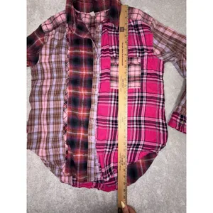 Anthropologie Pilcro Mixed Patchwork Flannel Buttondown Shirt Pink S Oversized thumbnail 9