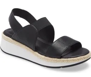 Eileen Fisher dash‎ strappy Black Leather Platform Espadrille Sandal 7 thumbnail 1