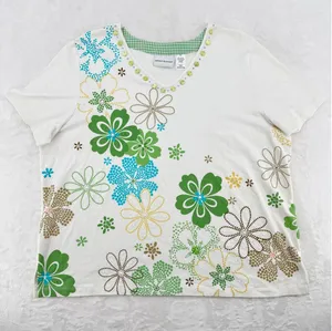 Alfred Dunner Vintage Retro Daisy Flower Tee Beaded V neck Hippie Boho Size XL thumbnail 1