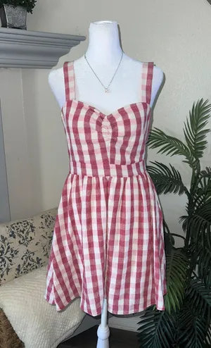 ZARA Red Gingham Checkered Sweetheart Dress Size M thumbnail 3