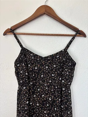 Express Vintage 90s Goth Black Floral Babydoll Slip Dress thumbnail 2