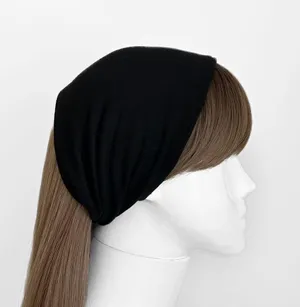 Black Wide Headband - French Terry and Faux Cashmere, Soft Fabric, Hair Scarf, Bandanas, Wide Hairbands - Womens Hair Accessories, Hair Wrap thumbnail 1