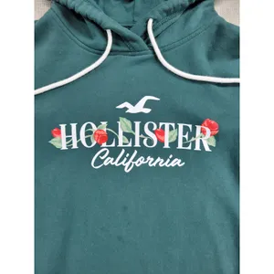 Hollister Womens Sweatshirt Size M Forest Green Hoodie Pullover Kangaroo Pocket thumbnail 2