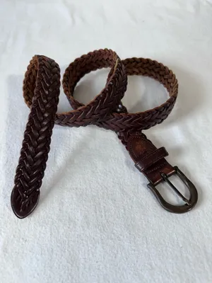 Vintage Brown Leather Belt Braided Woven Women 36 Adjustable Preppy Hippie thumbnail 8