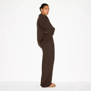 NWT SKIMS Boyfriend Cotton Fleece Slouchy Half-Zip Pullover in Espresso Brown thumbnail 2
