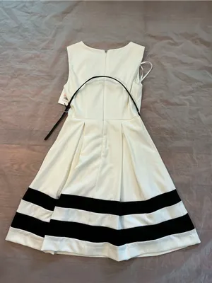 Calvin Klein White Sleeveless Mini Dress with Black Stripes thumbnail 6