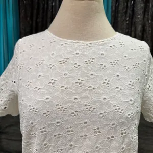 Cottagecore 100% Cotton Women White Eyelet Top XS Lace Scalloped Hem Button Back thumbnail 6