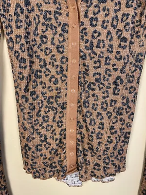 Intimately Free People Women’s Leopard Print Snap Button Henley Comfy LS Shirt thumbnail 3