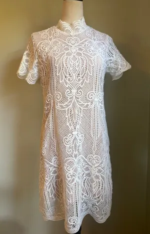 Byer dainty White Crochet Lace cottage resort Dress Nude Small‎ whimsi Y2K boho thumbnail 1