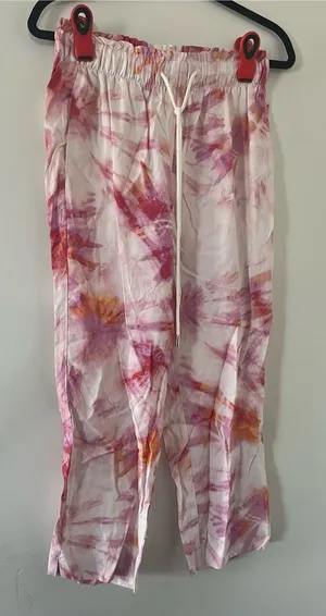 Ann Taylor Pink Watercolor Tie Dye Straight Leg Pants Small Petite Resort Beach thumbnail 1