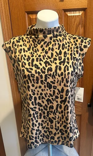 Ninewest Size Large Leopard Print Mock Neck Tank Top New NWT SZ L thumbnail 1