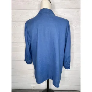 Coldwater Creek 100% Linen Blue Print Button-Up Shirt 3/4 sleeves Size PXL thumbnail 5