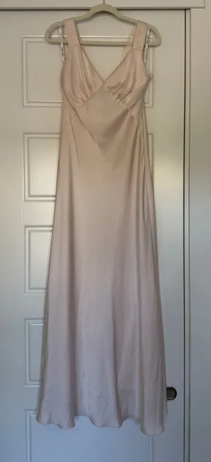 Birdy Grey Champagne Satin V-Neck Maxi Formal Bridesmaids Dress - Size Small thumbnail 1