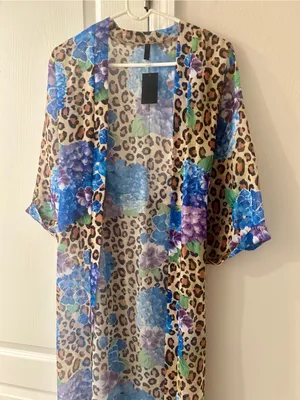 Sheer Leopard Floral Cover-Up Maxi - Blue/Purple thumbnail 3