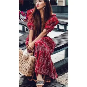 Zara Red Dress with Eyelet Embroidery Midi Length Size Small‎ thumbnail 16