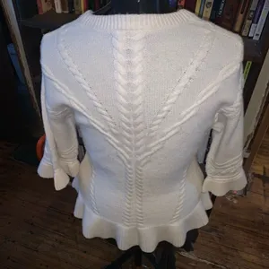 Kate Spade cream wool/cashmere cable knit ruffled hem S romantic royalcore sweat thumbnail 3