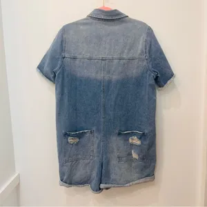Sunland boutique Cotton Denim Romper With Distressed Detail in Denim sz … thumbnail 3