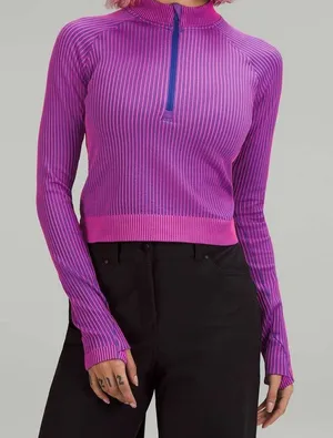 Lululemon Rest Less Cropped Rib Half Zip Sweatshirt Psychic Sonic Pink Medium thumbnail 1