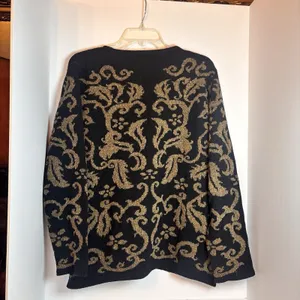 Jones New York Country Sweater L Black Gold Metallic Floral Lambswool Angora thumbnail 2
