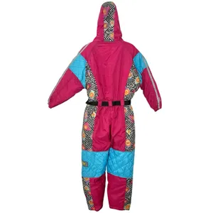 Vintage 90s Blue Pink Checkerboard Hooded Ski Suit One Piece Size S *GOOD* thumbnail 8