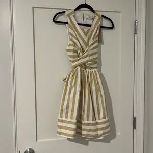 DO+BE Striped Bow Back A Line Mini Dress - Tan and White thumbnail 2