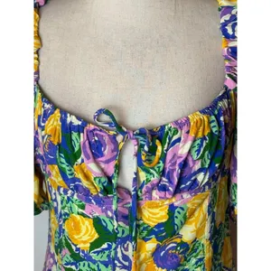 Zara Dress Women Medium Purple Yellow Floral Balloon Sleeve Corset Style‎ Mini thumbnail 9
