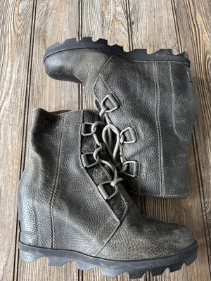 Sorel Gray boots Leather Lace Up wedge 8.5 thumbnail 2