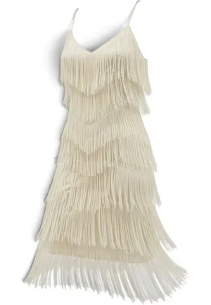 1/4 by Eletra Fringe Dress Womens S ST.12263 Ivory Tiered Flapper EUC thumbnail 1