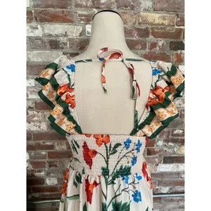 SHEIN Tropical Floral Maxi Dress XS Ruffle V-Neck Open Back Tie Sundress thumbnail 6