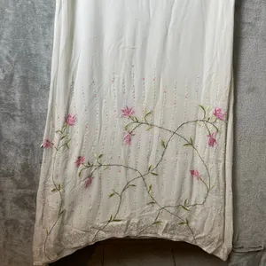 Vintage Embroidered Floral Beaded Slip Dress‎ Cream Romantic Medium Deadstock thumbnail 2