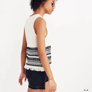 Madewell Villagrove Sweater Tank in Bright Ivory Large Aztec boho fringe thumbnail 11
