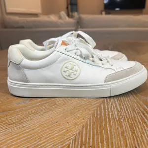 Tory Burch Color Block Sneakers‎ Leather Suede White Tan Neutral Size 9 thumbnail 3