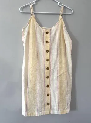 NWT RIP Curl Stripe Surf Dress Tank Dress Yellow Pink White Sundress Size M thumbnail 1