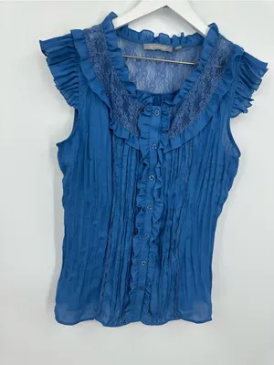 American Vintage Vintage Y2K Blue Renaissance Peasant Blouse Size Large Whimsical Boho thumbnail 8
